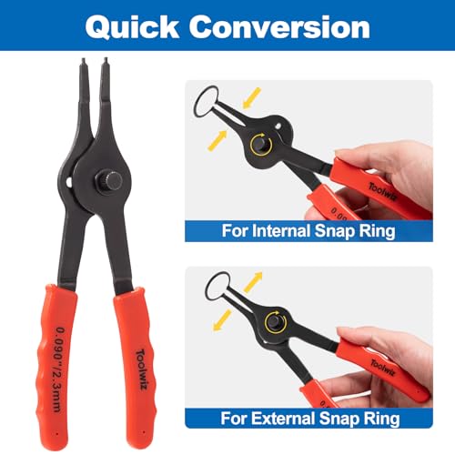 Toolwiz Snap Ring Pliers Set, 10 Pcs Internal & External Circlip Pliers | Retaining Ring Circlip C Clip Pliers, Bent Straight, Automotive Tools, Snap Ring Tool With Hook & Pick, Storage Case