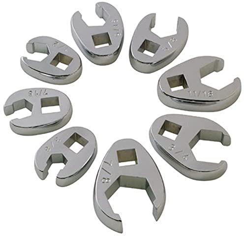 SUNEX TOOLS 9708 3/8-Inch Drive Fractional Crowfoot Flare Nut Wrench Set, 3/8-Inch - 7/8-Inch, Fully Polished, 8-Piece