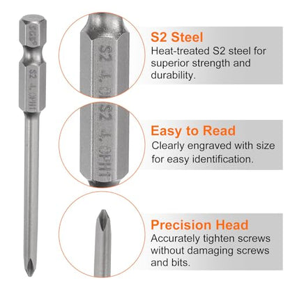 HARFINGTON 5pcs #1 Phillips Screwdriver Bit PH1 1/4" Hex Shank 3" (75mm) Long Magnetic S2 Steel Industrial Grade Screw Driver Bit Cross Head Electric Drill Bits 0.157" (4mm) Rod - size: PH1 x 75mm x 4mm