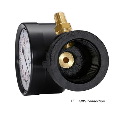 Gas Test Pressure Gauge, 1” FNPT Connection, Brass Valve, Chrome Plated Steel Body Assembly. (Steel Black, 1" FNPT 0-30 psi) - size: 1" FNPT 0-30 psi, style: Steel Black