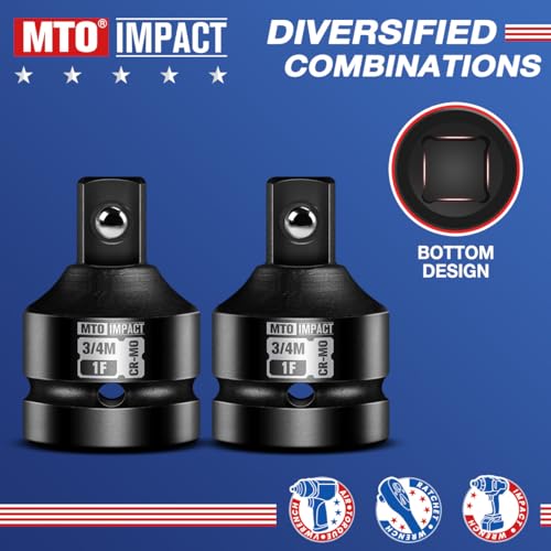 2 Pieces 1" Female to 3/4" Male Impact Socket Adapter,1" Drive Impact Socket Reducer Set, Chrome Molybdenum Alloy Steel - size: 1" Female to 3/4" Male
