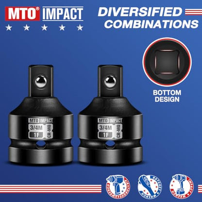 2 Pieces 1" Female to 3/4" Male Impact Socket Adapter,1" Drive Impact Socket Reducer Set, Chrome Molybdenum Alloy Steel - size: 1" Female to 3/4" Male