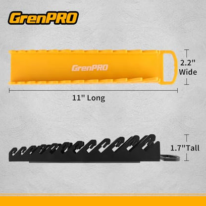 GRENPRO Wrench Organizer for Tool Box, 2 Pack Magnetic Wrench Holders with Handle, SAE & Metric Wrench Rack for Tool Box Drawer Storage - style: 2-Piece Wrench Holder with Handle
