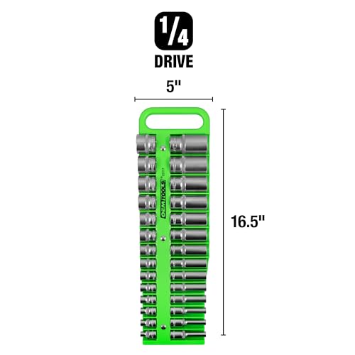 OEMTOOLS 23116 1/4" Drive Portable Magnetic Socket Organizer Tray, Magnetic Socket Holders Organizers For Tool Box, Shop, Or Garage, Holds Up To 26 Tools, Metric/SAE, Green - style: 1/4 Inch Drive