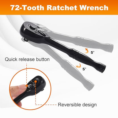 Reniteco 16-Piece 1/4" Drive Socket Set, Metric (4mm-15mm), Deep Sockets, 72-Tooth Ratchet Wrench, Drive Spinner Handle, 6 Point Design, Cr-V - size: 1/4" 16 PCS Metric