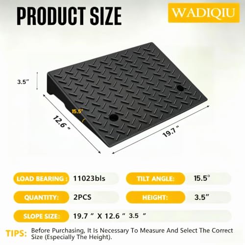 Rubber Curb Ramp,2 Pack,3.5" Rise Height,for Cars, wheelchairs. | 8800lbs,with fixing bolts, Smooth transition fits vehicles & wheelchairs, lawn mowers,for driveways and sidewalks,shed. - size: 3.5" H