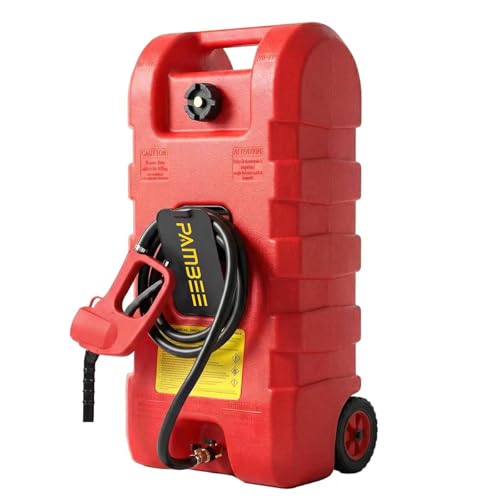 15 Gallon Gas Can, Fuel Tank Container with LE Fluid Transfer Manual Siphon Pump & 10FT Hose, Portable Diesel Gas Storage Caddy with Wheels for Car, ATV, Weeder, Boat, etc., Red - color: Red