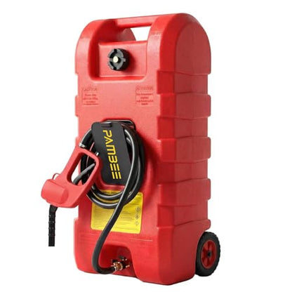 15 Gallon Gas Can, Fuel Tank Container with LE Fluid Transfer Manual Siphon Pump & 10FT Hose, Portable Diesel Gas Storage Caddy with Wheels for Car, ATV, Weeder, Boat, etc., Red - color: Red
