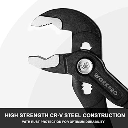 WORKPRO 10-Inch Groove Joint Pliers, Fast-Adjust Tongue and Groove Pliers | CR-V Water Pump Pliers with V-Jaw Design & Comfort Grips for Plumbing, Auto & Home Repair - size: 10-Inch