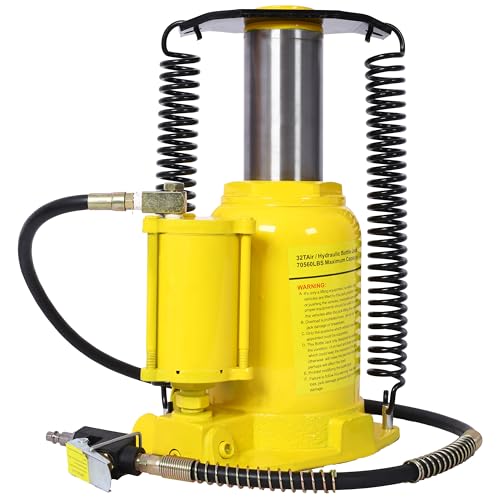 Pneumatic Air Hydraulic Bottle Jack, 32 Ton/64,000 LBS All Welded Bottle Jack, 10.4-16.3 inch Lifting Range, with Manual Hand Pump & Handle,Heavy Duty Auto Truck Travel Trailer Repair Lift - color: Blue, size: 32Ton