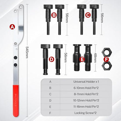 BILITOOLS 16PCS Pulley Holder Tool Set, Step Pin Wrench for Cam & Crank | Step Pins Sizes: 6-10mm, 8-11mm, 10-12mm & 11-16mm, Fits Camshaft, Crankshaft & Deep Groove Pulleys, CR-V Steel