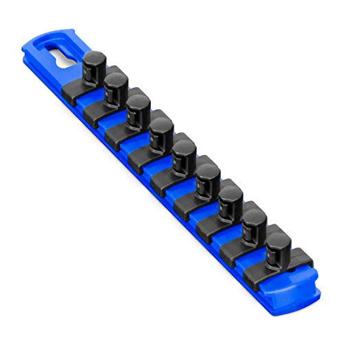 Ernst Manufacturing 8-Inch Socket Organizer with 9 3/8-Inch Twist Lock Clips, Blue (8408-Blue-3/8) - color: Blue, size: 3/8-Inch Twist Clips, style: 8-Inch