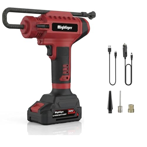 Power Cordless Tire Inflator 20V Mini Air Compressor DC 12V Portable Handheld Car Drill Air Pump 150PSI with Rechargeable Battery, Auto Shut Off, LED, Digital Pressure Gauge - size: 2000mAh*5
