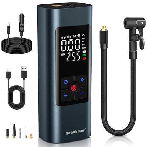 Tire Inflator Portable Air Compressor: Cordless Air Pump for Car Tires 150PSI - Tire Pump with Pressure Gauge for Car Bike Motorcycle Balls (Grey Blue)