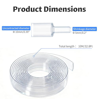 10M Heat Shrink Tubing, 10mm OD, 2:1 Ratio, Clear | Polyolefin Shrinkable Tube, Waterproof Electrical Insulation Tubing, for Wire Cable and Electronic Component Protection - size: 10M Φ10 Clear