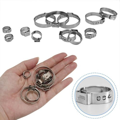 304 Stainless Steel Single Ear Hose Clamps Assortment Kit with Clamp Pliers 6 to 36mm Stepless Crimp Hose Clamps for Auto Pipe Fuel Line Home Appliance (360pcs) - size: 360pcs