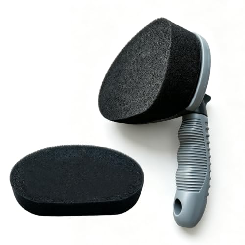 Tire Shine Applicator Pads with Handle, Tire Dressing Applicator with Extra Pad, Reusable Tire Shine Sponge Wave Contoured for Car Detailing (1 Handle & 2 Pads)