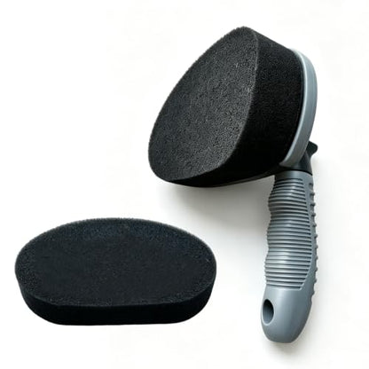 Tire Shine Applicator Pads with Handle, Tire Dressing Applicator with Extra Pad, Reusable Tire Shine Sponge Wave Contoured for Car Detailing (1 Handle & 2 Pads)
