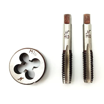 AtticZone M10 x 1.5 Metric Hand Thread Tap and Die Set, Right Hand 10 * 1.5, Alloy Tool Steel, 1 Taper Tap, 1 Plug Tap, 1 Round Die for Metal Working DIY Industrial - size: M10x1.5