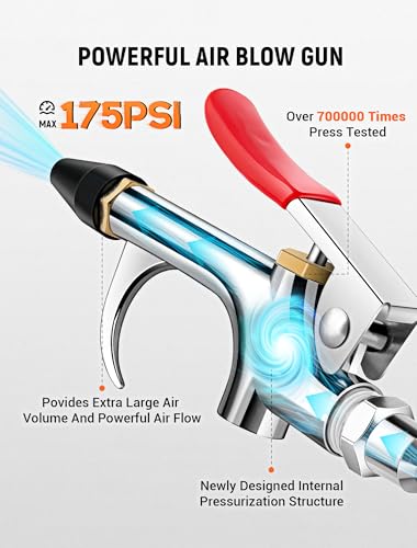 JASTIND 4Pcs Air Blow Gun Kit, 2-Way Connection Air Nozzle Blow Gun with Rubber Tip & 1/4IN Standard Quick Plug, Air Compressor Accessories Blower Gun for Dust Cleaning