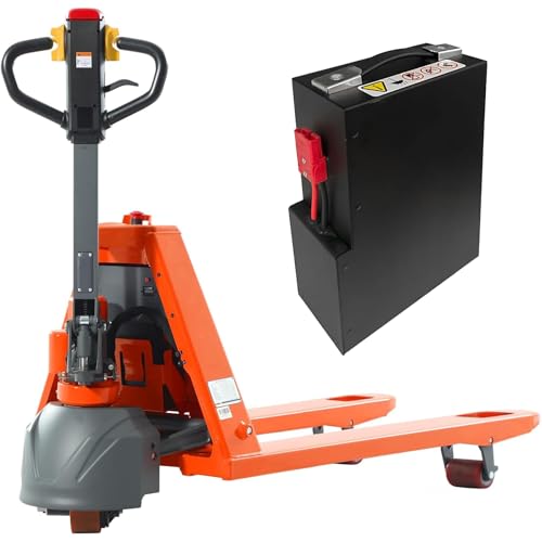 Full Electric Pallet Jack with Extra Battery, 3300Lbs Cap. 48" x27" Forks | 2 Batteries for Continuous Operation, Lithium Powered Pallet Truck, Walkie Lift Trucks for Factory, Warehouse, Supermarket. - color: Orange, size: 1 Piece with Extra Battery