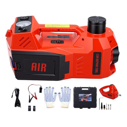 Luocute Electric Car Jack Kit, 5 Ton 12V Powered Hydraulic Jack with Tire Inflation Pump and Impact Wrench, for Vehicle Lifting and Emergency Roadside Assistance