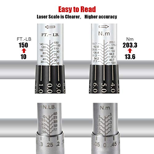 1/2-Inch Drive Click Torque Wrench (10-150 ft.-lb./13.6-203.3Nm) Dual-Direction Adjustable Torque Wrench Set - size: 1/2" Drive 10-150 ft.-lb/13.6-203.3 Nm