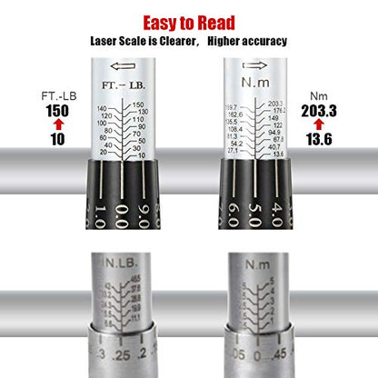 1/2-Inch Drive Click Torque Wrench (10-150 ft.-lb./13.6-203.3Nm) Dual-Direction Adjustable Torque Wrench Set - size: 1/2" Drive 10-150 ft.-lb/13.6-203.3 Nm