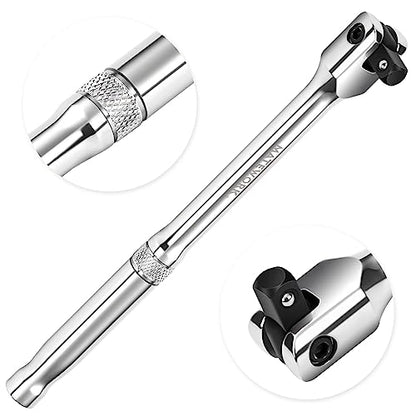 Matework 3/8'' Drive Breaker Bar, 10 Inches Long Extension Breaker Bar with 180-Degree Cr-V Flex Head and Engraved Non-slip Handle, Polished Finish, Home Use Socket Wrench - style: 3/8'' Drive (10-inch)