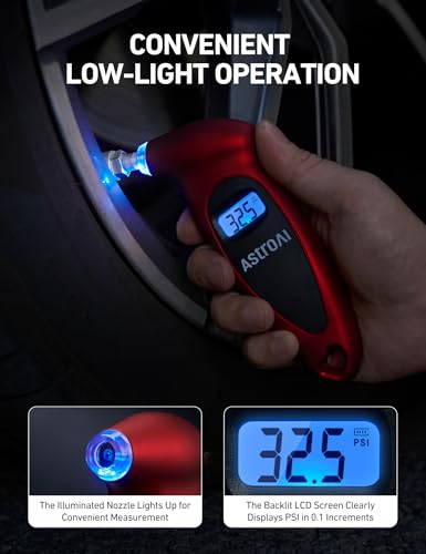 AstroAI Digital Tire Pressure Gauge 150 PSI, Industrial Tire Gauge Calibrated to ANSI B40.7 +/-1PSI, AAA Batteries, for Light Trucks, Pickup Trucks, SUVs, Cars Red, 2 Pack - color: Red, size: 2Pack