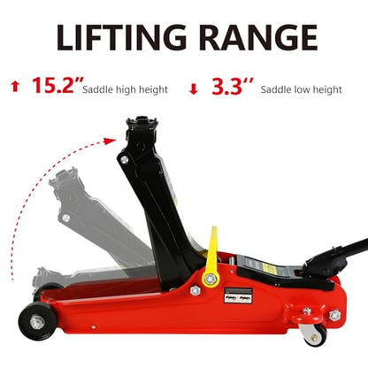Floor Jack 2 Ton, Low Profile Floor Jack, Heavy Duty Steel Racing Jacks with Single Piston Quick Lift Pump, Hydraulic Car Jacks Lifting Range 3.3"-15.2" (2 Ton) - size: 2 Ton