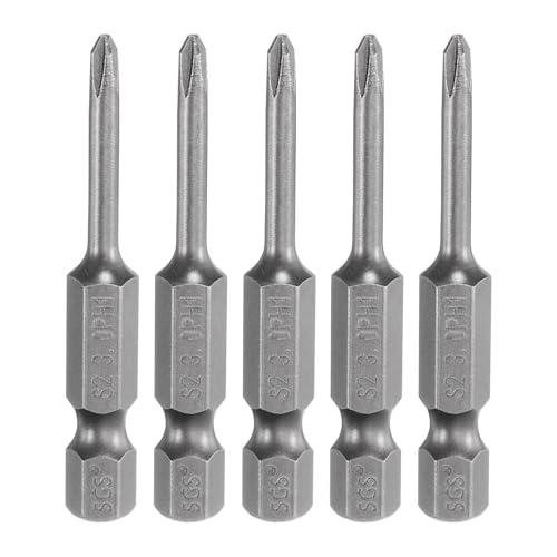 HARFINGTON 5pcs #1 Phillips Screwdriver Bit PH1 1/4" Hex Shank 2" (50mm) Long Magnetic S2 Steel Industrial Grade Screw Driver Bit Cross Head Electric Drill Bits 0.118" (3mm) Rod - size: PH1 x 50mm x 3mm