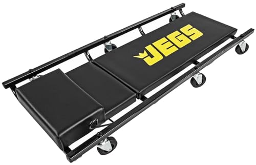 JEGS Creeper and Mechanic Seat Set | Memory Foam Padding | Black Logo | 350 LBS Capacity | 2" Caster Wheels