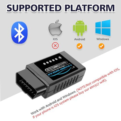 Obd2 Bluetooth ELM327 v1.4 Scanner with PIC18F25K80 Original Chip | ELM327 Car Code Reader Compatible for 1996+ Vehicles,Works with Torque App in Android,Windows and Symbian System(NOT iOS) - style: ELM327 Buletooth