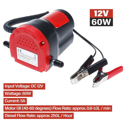 Amarine Made 12V 60W Oil Change Pump Extractor, Oil/Diesel Fluid Pump Extractor Scavenge Oil Change Pump Transfer Suction Transfer Pump with Tubes Truck Rv Boat ATV (Red) - color: Red