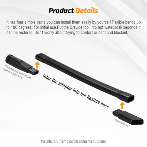 Universal 19" Flexible Crevice Tool & Brush Combo Vacuum Attachment for Car Detailing Dryer Lint Pet Hair, Fits 1-1/4" or 1-3/8 inch Connector Hoses Helps Clean Cobwebs on the ceiling Under Furniture