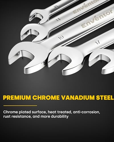 Enventor 14 Pieces Ratcheting Wrench Set, Metric 6-19mm, 180° Flex Head, CR-V Steel, 72-Teeth, 12-Point Combination Ratchet Wrenches Set with Rolling Pouch - size: Metric-14PCS