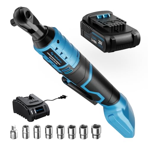 TILSWALL 20V Cordless Electric Ratchet Wrenches Set, 44.2Ft Power Ratchet Wrench 3/8", Includes 7 Sockets, 1-Pack 2.0Ah Lithium-Ion Battery, 1/4" Adapter, Fast Charger, for Professional & DIY User