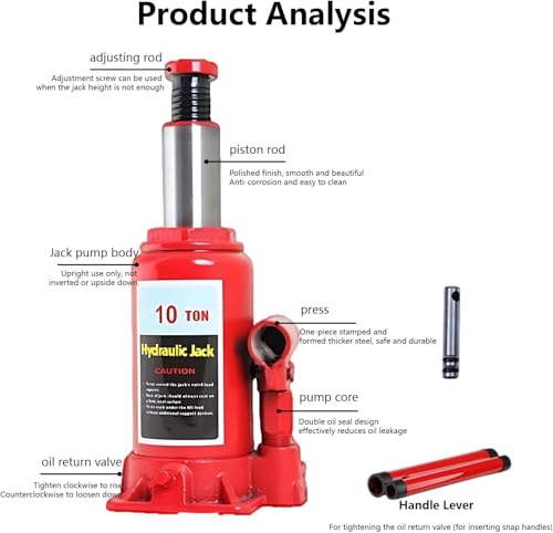 Hydraulic Welded Bottle Jack, Welded Hydraulic Car Bottle Jack Red Heavy Duty Bottle Jacks for Auto Repair House Lift (10T)