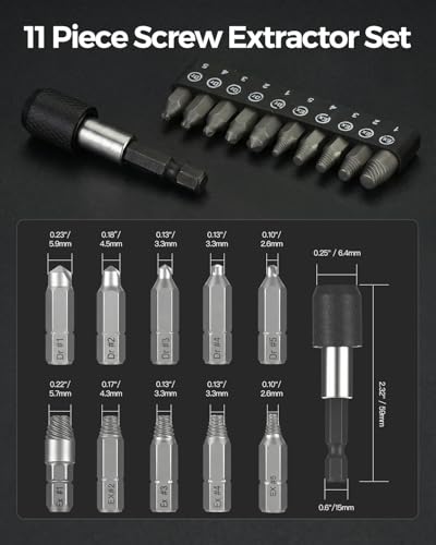 11 PCS Screw Extractor Set with Self-Locking Extension Rod | Fix Stripped & Damaged Screws Fast | All-in-One Tool Kit for DIY & Professionals