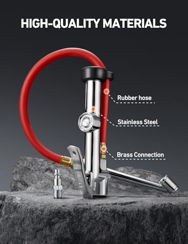 AstroAI 25.6'' Heavy-Duty Tire Pressure Gauge with Inflator, Dual Head Chuck ANSI B40.1 Accurate Tire Inflator with Pressure Gauge, 10-120PSI, Compatible with 1/4" NPT Air Compressor