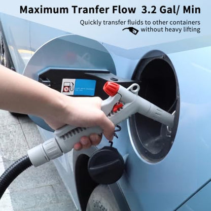 Fuel Transfer Pump (3.2GPM) with Hand Nozzle for Quick Stop Flow Control, 51" Hose Automatic Gas Pump with 4 Gas Can Fittings, USB and Battery Powered Portable Siphon Pump for Oil, Gasoline, Diesel - style: Hand Trigger Nozzle