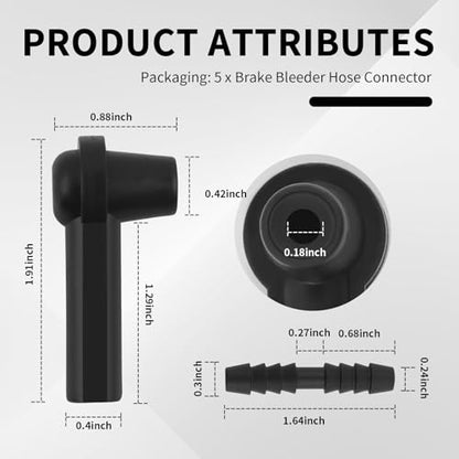 5PCS Brake Bleeder Kit Connector,Brake Fluid Bleeder Kit Bleeding Adapter Joint for Quick Brake Fluid/Air Changes,Brake Bleeder Hose Connector Fit Brake Bleeder Bottle,Vacuum Brake Bleeder - color: Black