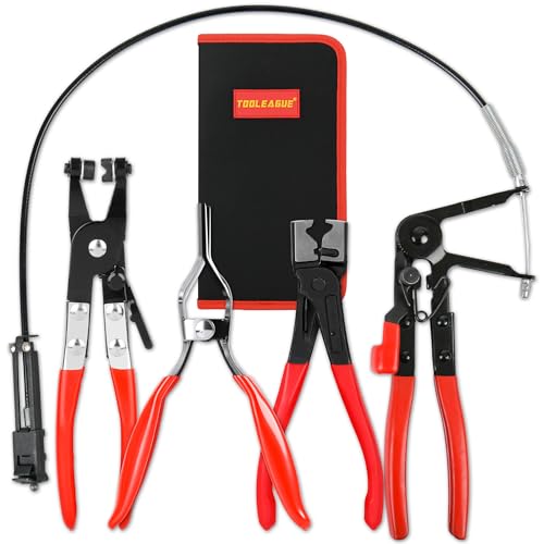 TOOLEAGUE 4Pcs Hose Clamp Pliers Set,Auto Repair Tool Kit | Long Reach Wire Spring Pliers, Hose Removal Tool Pinch Pliers for Car Repairing