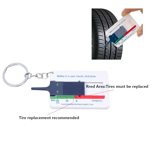 Professional Tire Treads Depth Gauges 0 to 20mm Slider Tool with Keychains Attachment ABS for Auto Motorcycle Maintenanc