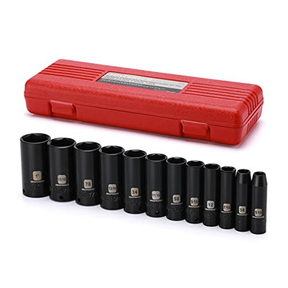 MIXPOWER 12 Pieces 3/8-Inch Drive Deep Impact Socket Set, 5/16 to 1 inch, CR-V, SAE, 6 Point, Deep, 12 Pieces 3/8" Dr. Socket - size: 5/16" - 1" (Deep)