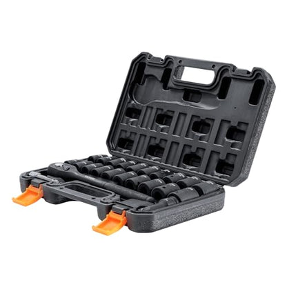 VEVOR 1/2" Drive Impact Socket Set, 23 Piece Socket Set SAE （7/16" -1"）& Metric （13-24mm）6 Point Cr-V Alloy Steel for Auto Repair with Ratchet Handle Rugged Construction Storage Case - style: 1/2" 23PCS
