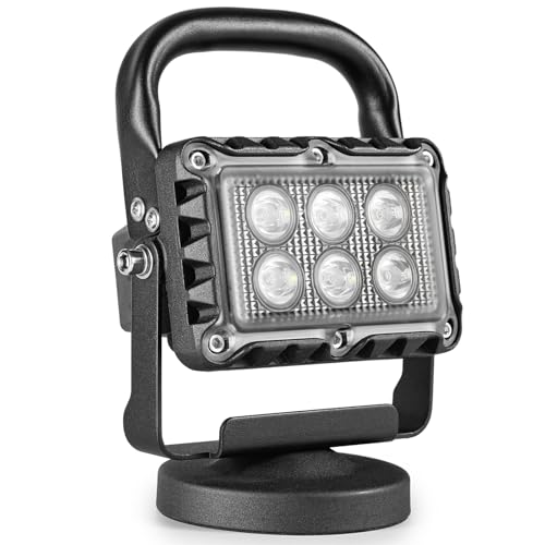 SMA 18W LED Work Light 2400 Lumens Aluminum Alloy High Brightness Strong Magnetic Base Wireless Portable Waterproof Dustproof Garage Workshop Car Repair Construction Site Light (White)