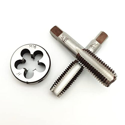 AtticZone M16 x 2.0 Metric Hand Thread Tap and Die Set, Right Hand 16 * 2.0, Alloy Tool Steel, 1 Taper Tap, 1 Plug Tap, 1 Round Die for Metal Working DIY Industrial - size: M16x2.0
