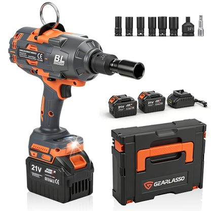 3/4 Cordless Impact Wrench 1475Ft-lbs (2000N.m) High Torque Impact Gun, 21V Power Impact Driver, 2 * 4500mAh Battery, 3 Sockets, Brushless Motor Variable Speeds for Home/Car/Truck RV/Mower - size: 2000N.m